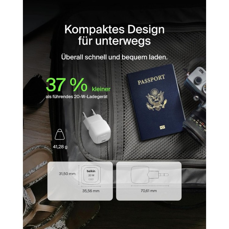 BELKIN 20W BoostCharge USB-C PD Οικιακός φορτιστής με PPS & 1μ. USB-C καλώδιο - ΛΕΥΚΟ - WCA009kq1MWH-B6