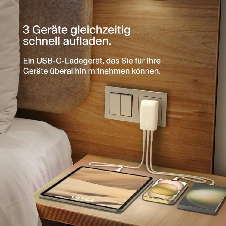  Belkin 67W Trio USB-C PD 3.1 Ταχυ-Φορτιστ΄ής με PPS BoostCharge , 3Xθύρες για APPLE iPhone 16/15 Series, MacBook Pro, AirPods, Galaxy - ΛΕΥΚΟ - WCC002VFWH