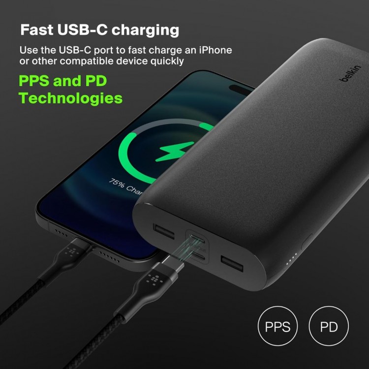 Belkin BOOSTCHARGE PD 32W PPS 4-Port Power Bank 26.000MAh - ΜΑΥΡΟ - BPB016btBK