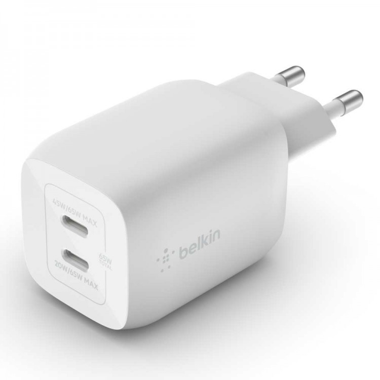 Belkin WCH013vf2MWH-B6 BOOST↑CHARGE PRO Dual USB-C® GaN Wall Charger with PPS 65W + USB-C to USB-C CΛευκό