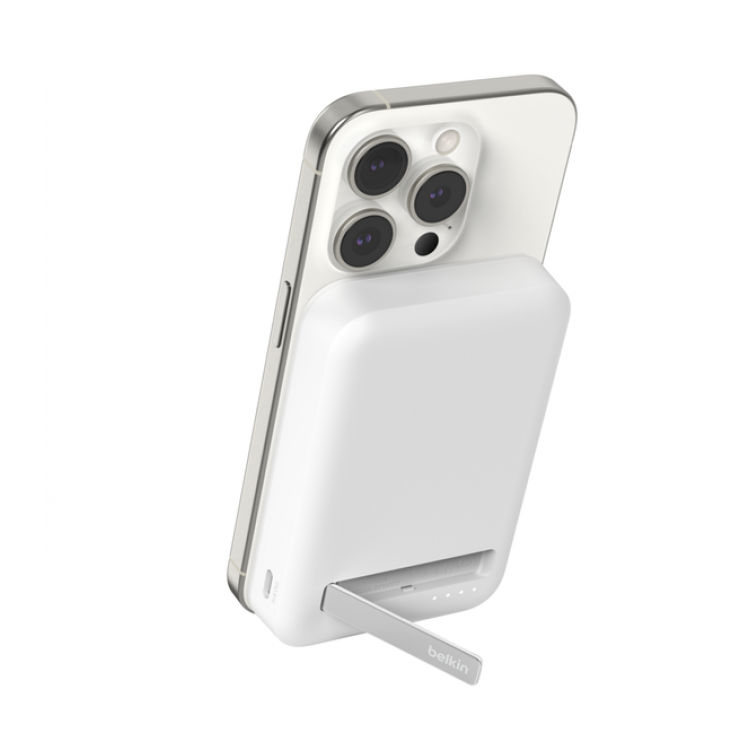 BELKIN 8K Qi2 15W, MAGNETIC Ασύρματης Φλορτισης POWER BANK + KICK STAND - ΛΕΥΚΟ - BPD007BTWH