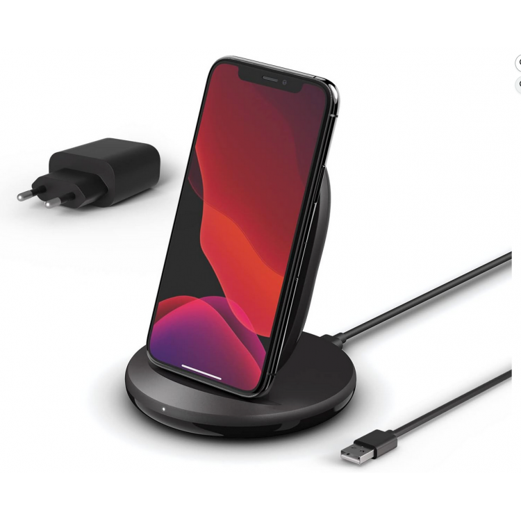 Belkin WIB002vfBK 15W Wireless Charging Stand + QC™ 3.0 24W Wall ChargerΜαύρο