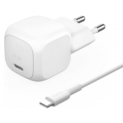BELKIN 20W BoostCharge USB-C PD Οικιακός φορτιστής με PPS & 1μ. USB-C καλώδιο - ΛΕΥΚΟ - WCA009kq1MWH-B6