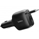 Belkin BOOSTCHARGE 75W USB-C Ταχυφορτιστής αυτοκινήτου με ανασυρόμενο 0.5m USB-C καλώδιο - ΜΑΥΡΟ - CCC001hqBK