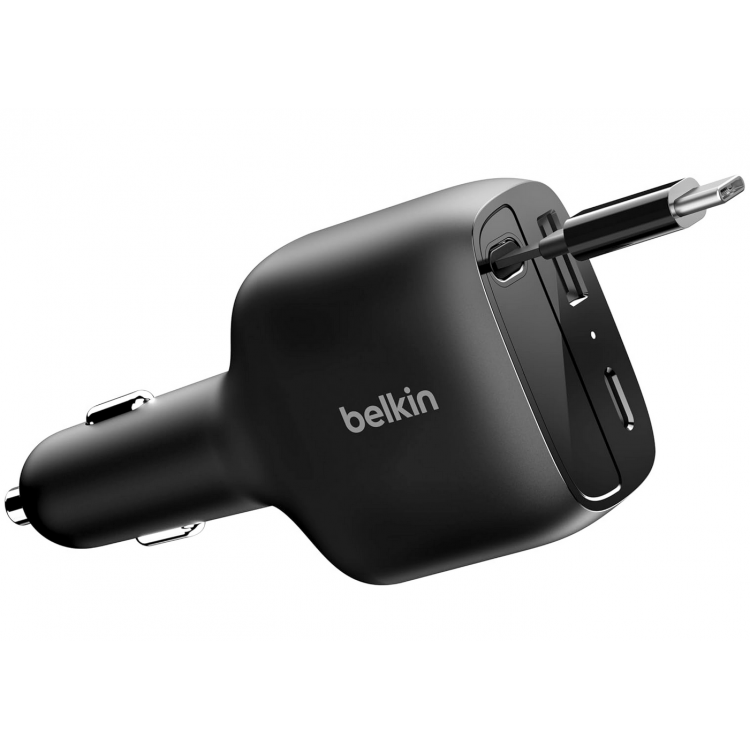 Belkin BOOSTCHARGE 75W USB-C Ταχυφορτιστής αυτοκινήτου με ανασυρόμενο 0.5m USB-C καλώδιο - ΜΑΥΡΟ - CCC001hqBK