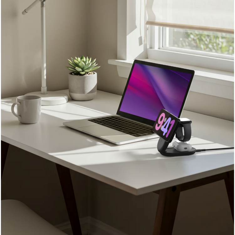 Belkin UltraCharge 25w Inductive Qi2 3-in-1 MagSafe Adjustable Charger with Stand Magnetic Charger, EU - ΜΑΥΡΟ - WIZ037kqBK