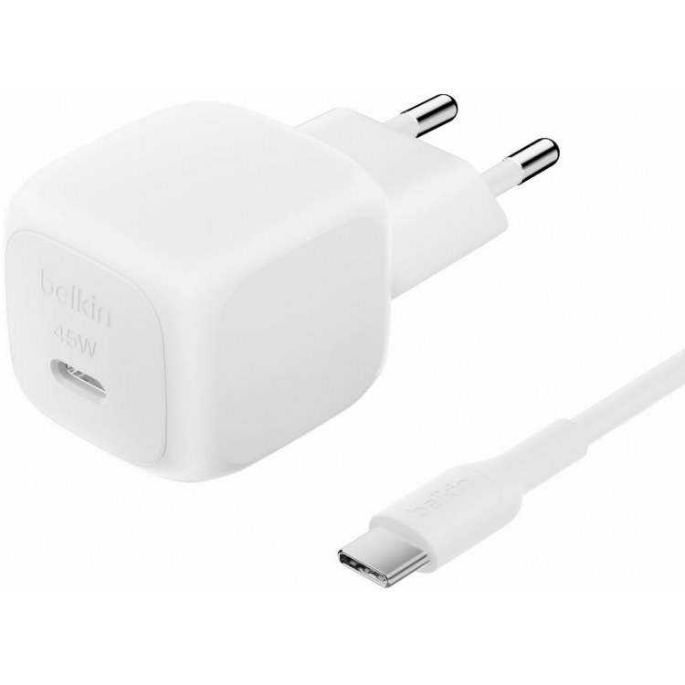 BELKIN 45W BoostCharge Compact USB-C PD Οικιακός φορτιστής με PPS & 1μ. USB-C  3.0Amp PVC καλώδιο - ΛΕΥΚΟ - WCA013kq1MWH-B6