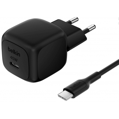 BELKIN 45W BoostCharge Compact USB-C PD Οικιακός φορτιστής με PPS & 1μ. USB-C  3.0Amp PVC καλώδιο - ΜΑΥΡΟ - WCA013kq1MBK-B6