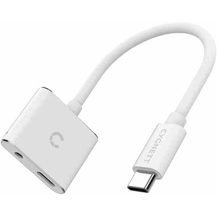 Cygnett Essentials Stereo Headset Audio USB-C Digital Audio Προσαρμογέας ήχου σε Jack 3.5mm & Προσαρμογέας Φόρτισης - ΛΕΥΚΟ - CY-CY2866PCCPD