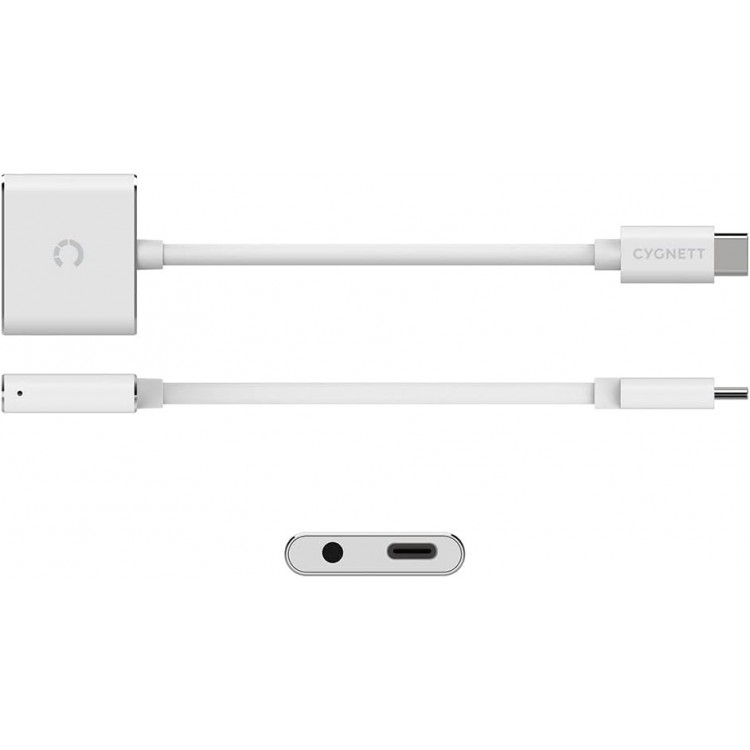 Cygnett Essentials Stereo Headset Audio USB-C Digital Audio Προσαρμογέας ήχου σε Jack 3.5mm & Προσαρμογέας Φόρτισης - ΛΕΥΚΟ - CY-CY2866PCCPD