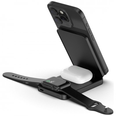 DECODED 4σε1 MAGSAFE SLIM Magnetic Wireless PowerBank 8.000mAh & αναδιπλούμενη Βάση με MAGSAFE 15W , Θύρα 20W USB-C PD για iPhone/Watch/AirPods - ΜΑΥΡΟ - DE-D25MSPB5ST3BK