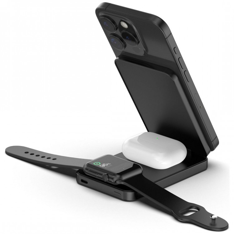 DECODED 4σε1 MAGSAFE SLIM Magnetic Wireless PowerBank 8.000mAh & αναδιπλούμενη Βάση με MAGSAFE 15W , Θύρα 20W USB-C PD για iPhone/Watch/AirPods - ΜΑΥΡΟ - DE-D25MSPB5ST3BK