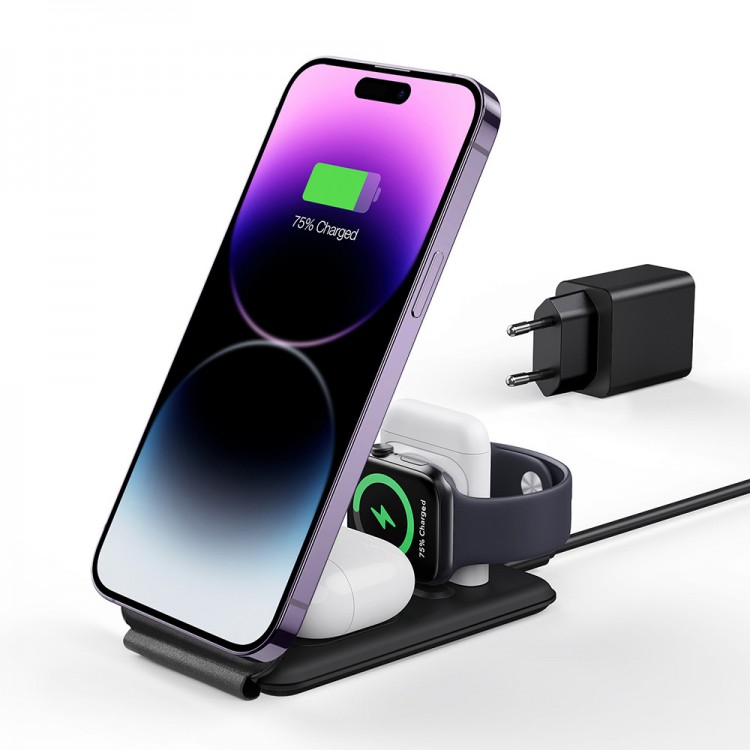 ESR Premium 3σε1 MAGSAFE Travel Σετ Ασύρματης Φόρτισης με τσαντάκι αξεσουάρ, για APPLE iPhone, MFi Apple Watch, AirPods, Qi2 15W - ΜΑΥΡΟ - 2C569