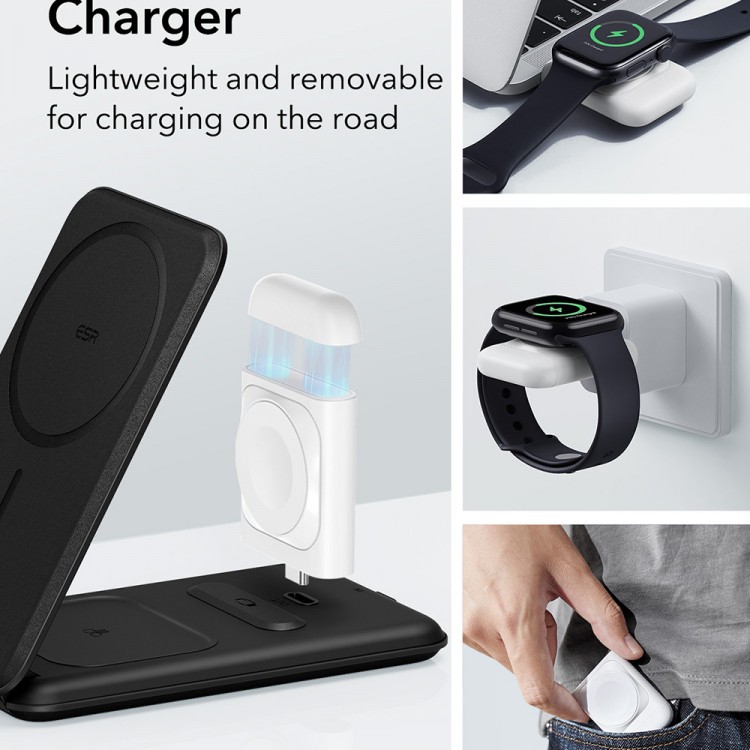 ESR Premium 3σε1 MAGSAFE Travel Σετ Ασύρματης Φόρτισης με τσαντάκι αξεσουάρ, για APPLE iPhone, MFi Apple Watch, AirPods, Qi2 15W - ΜΑΥΡΟ - 2C569