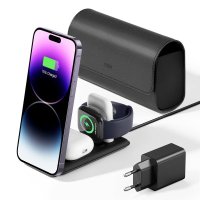 ESR Premium 3σε1 MAGSAFE Travel Σετ Ασύρματης Φόρτισης με τσαντάκι αξεσουάρ, για APPLE iPhone, MFi Apple Watch, AirPods, Qi2 15W - ΜΑΥΡΟ - 2C569