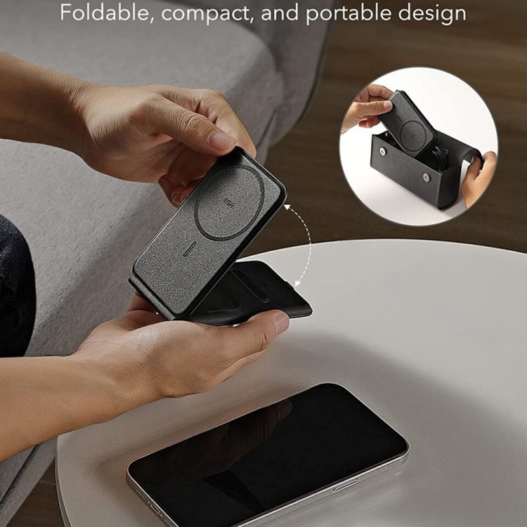 ESR Premium 3σε1 MAGSAFE Travel Σετ Ασύρματης Φόρτισης με τσαντάκι αξεσουάρ, για APPLE iPhone, MFi Apple Watch, AirPods, Qi2 15W - ΜΑΥΡΟ - 2C569