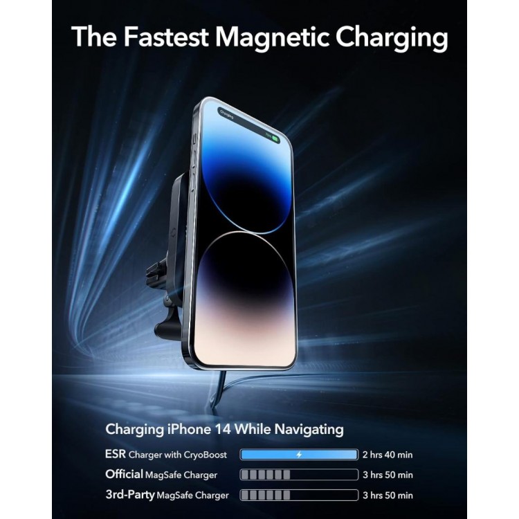 ESR Premium MagSafe ΣΕΤ Ασύρματης βάσης φόρτισης αυτοκινήτου HaloLock CryoBoost για Air Vent, 36W QC 3.0 - FROSTED ONYX ΜΑΥΡΟ - BK918