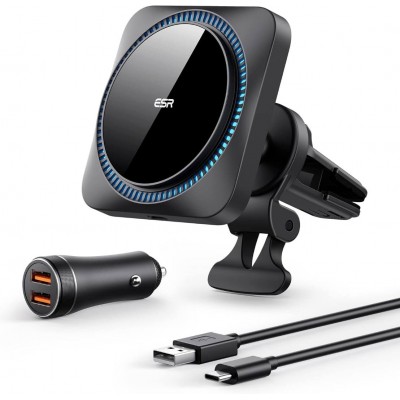 ESR Premium MagSafe ΣΕΤ Ασύρματης βάσης φόρτισης αυτοκινήτου HaloLock CryoBoost για Air Vent, 36W QC 3.0 - FROSTED ONYX ΜΑΥΡΟ - BK918