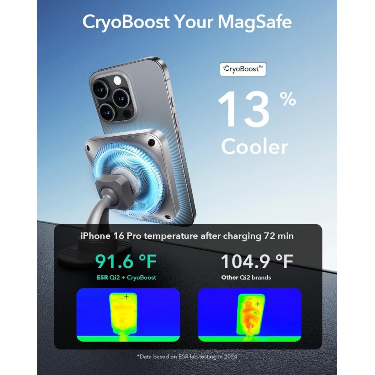 ESR HALOLOCK CRYOBOOST MAGSAFE MAGNETIC DASHBOARD & VENT CAR MOUNT QI2 15W - Natural Titanium