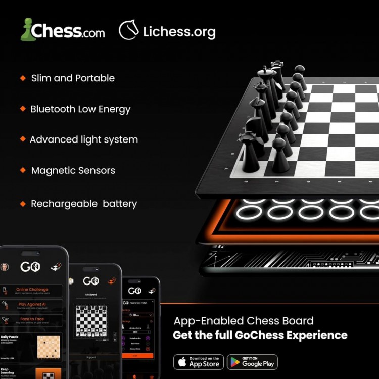 Particula GoChess Mini, AI Electronic Chess Board, Connected Σκακιέρα με βοήθεια προπονητή, Μαγνητικούς αισθητήρες & Mobile App - PA-GCHSN1-MINI