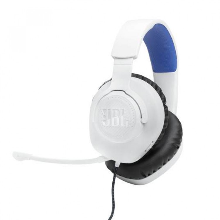 JBL by HARMAN Quantum 100P για Gaming ,Wired 3.5mm Jack, Over-Head Ενσύρματα ακουστικά με αποσπώμενο BOOM μικρόφωνο - Λευκό/Μπλε - JBLQ100PWHTBLU