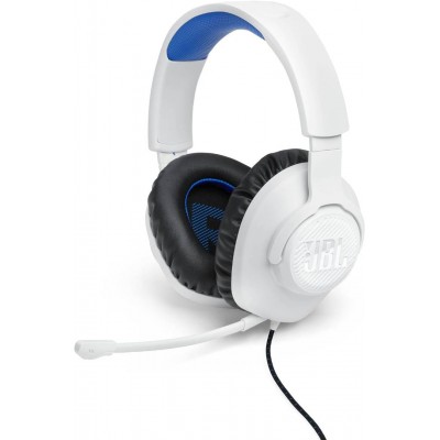 JBL by HARMAN Quantum 100P για Gaming ,Wired 3.5mm Jack, Over-Head Ενσύρματα ακουστικά με αποσπώμενο BOOM μικρόφωνο - Λευκό/Μπλε - JBLQ100PWHTBLU
