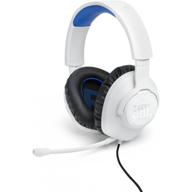JBL by HARMAN Quantum 100P για Gaming ,Wired 3.5mm Jack, Over-Head Ενσύρματα ακουστικά με αποσπώμενο BOOM μικρόφωνο - Λευκό/Μπλε - JBLQ100PWHTBLU