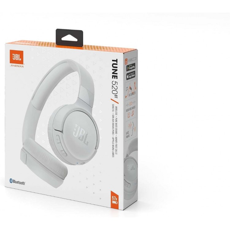 JBL by HARMAN Tune 520BT Bluetooth Ασύρματα ακουστικά Hands-Free Over Head Εργονομικά με μικρόφωνο - ΛΕΥΚΟ - JBLT520BTWHTEU