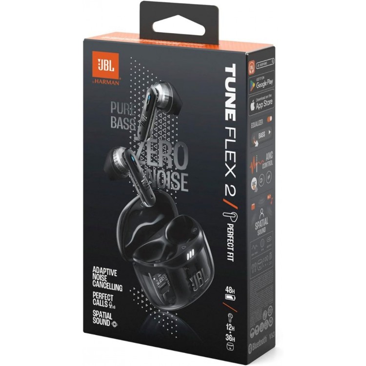 JBL by HARMAN Tune TWS Flex 2, True Wireless Ear-Buds Headphones, NC, Touch, BT Headset BLUETOOTH Hands-Free με εργονομικά Earbuds - ΜΑΥΡΟ Ghost Edition - JBLTFLEX2GBLK 
