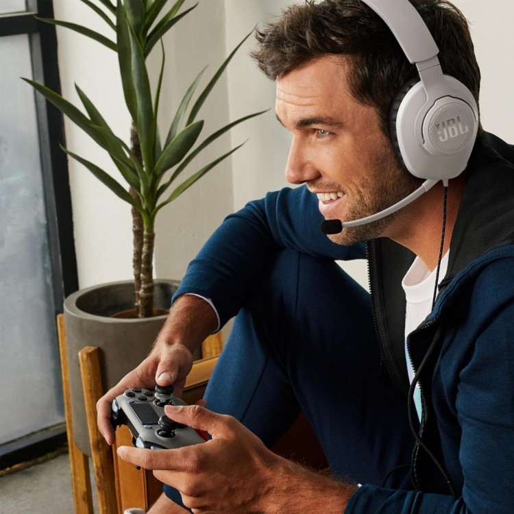 JBL by HARMAN Quantum 100P για Gaming ,Wired 3.5mm Jack, Over-Head Ενσύρματα ακουστικά με αποσπώμενο BOOM μικρόφωνο - Λευκό/Μπλε - JBLQ100PWHTBLU