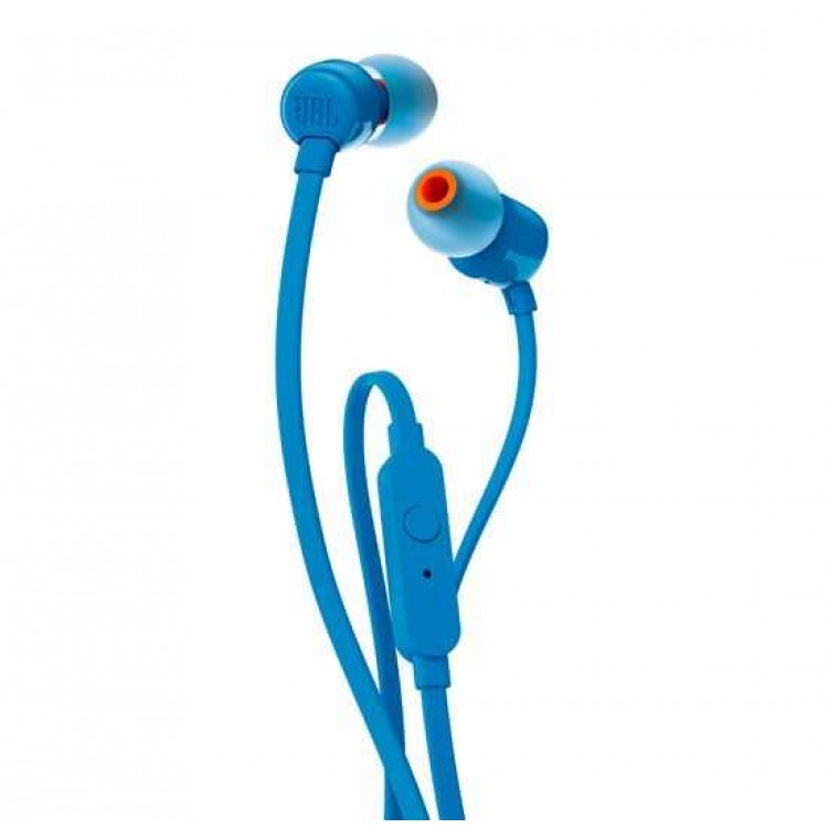 JBL by HARMAN, T110 Ακουστικά mic Hands-Free FLAT CABLE με εργονομικά Ear Pads - ΜΠΛΕ - JBLT110BLUE