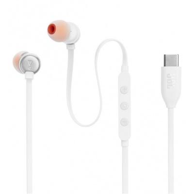 JBL by HARMAN Tune 310C, Flat cable Ακουστικά Hands-Free Wired In-Ear Pure Bass Sound, Μικρόφωνο και USB-C Θύρα - ΛΕΥΚΟ - HA-JBLT310CWHT