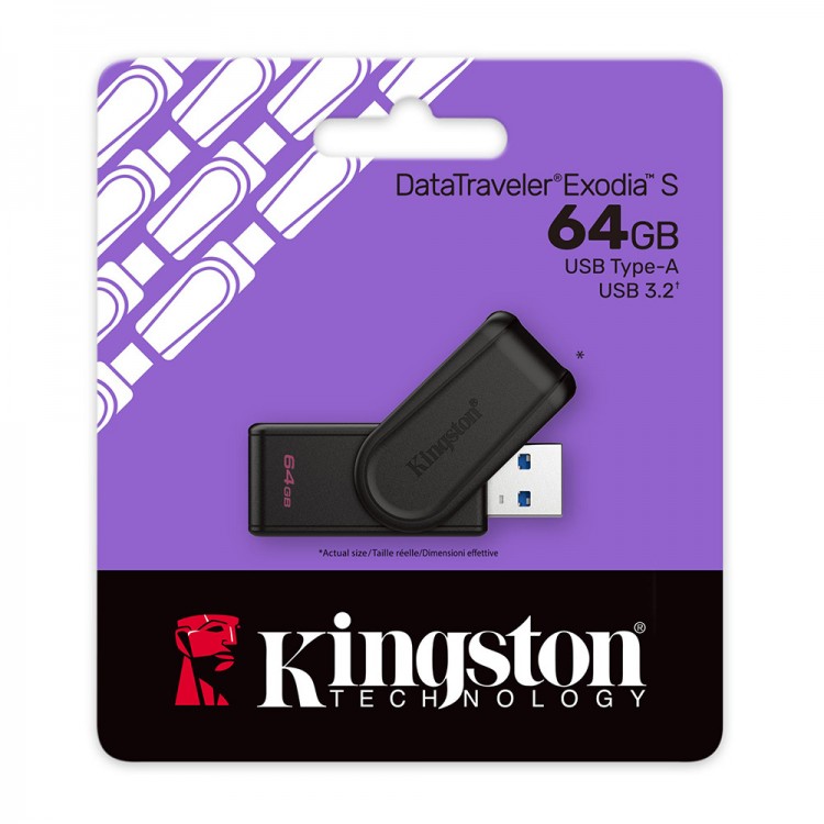 Kingston Memory Stick DataTraveler Exodia S USB 3.2 Stick FlashDrive, 64GB - ΜΑΥΡΟ - DTXS/64GB