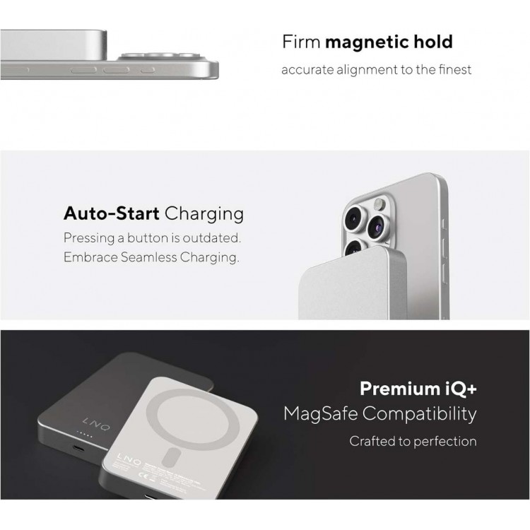 LINQ MAGSAFE SLIM Magnetic Wireless PowerBank 10K με MAGSAFE Qi2, 15W με Θύρα USB-C,Μαγνητικός Φορητός Ασύρματος Φορτιστής 10.000mAh - LQ-LQWP102 - ΓΚΡΙ