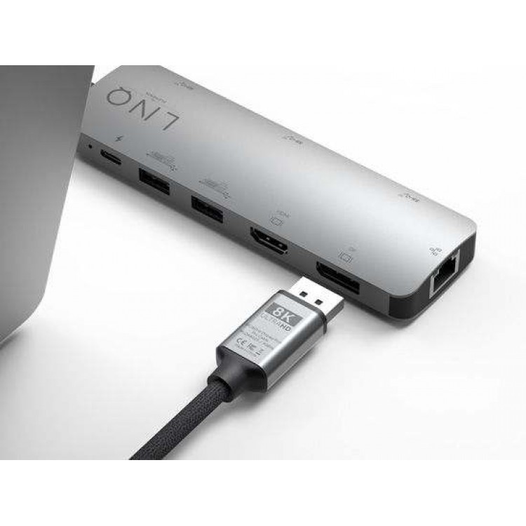 LINQ PRO καλώδιο Braided Display Port σε Display Port, για 8K Display/TV 8K/60Hz ή 4K/144Hz 32Gbps , DP1.4 32Gbps HDR, 2μ. - LQ-LQ48025 - ΓΚΡΙ