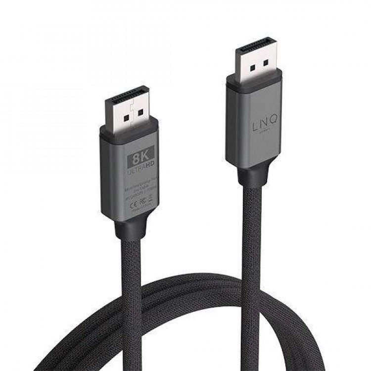 LINQ PRO καλώδιο Braided Display Port σε Display Port, για 8K Display/TV 8K/60Hz ή 4K/144Hz 32Gbps , DP1.4 32Gbps HDR, 2μ. - LQ-LQ48025 - ΓΚΡΙ