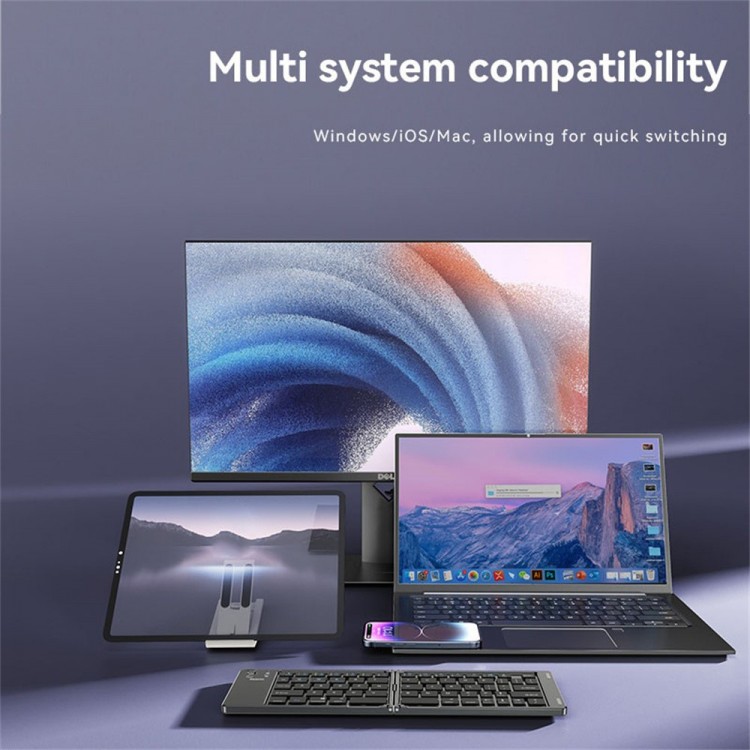 Yesido Ασύρματο ΑΝΑΔΙΠΛΩΜΕΝΟ Πληκτρολόγιο Bluetooth (KB27) - Type-C, 150mAh,  5.0, Compact Design, ΥΠΕΡ-ΛΕΠΤΟ - ΜΑΥΡΟ - KB27