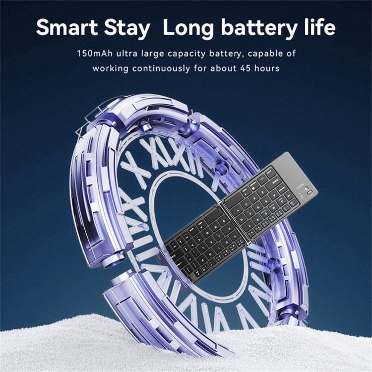 Yesido Ασύρματο ΑΝΑΔΙΠΛΩΜΕΝΟ Πληκτρολόγιο Bluetooth (KB27) - Type-C, 150mAh,  5.0, Compact Design, ΥΠΕΡ-ΛΕΠΤΟ - ΜΑΥΡΟ - KB27