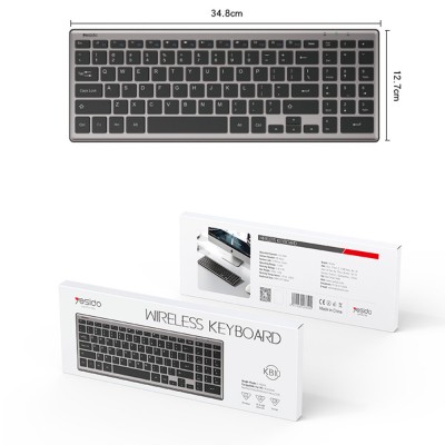 Yesido Ασύρματο Πληκτρολόγιο (KB10), 2.4G Connection, για Laptops, Tablets, Windows, Mac, Linux - ΓΚΡΙ - Αγγλικό US - KF2315114