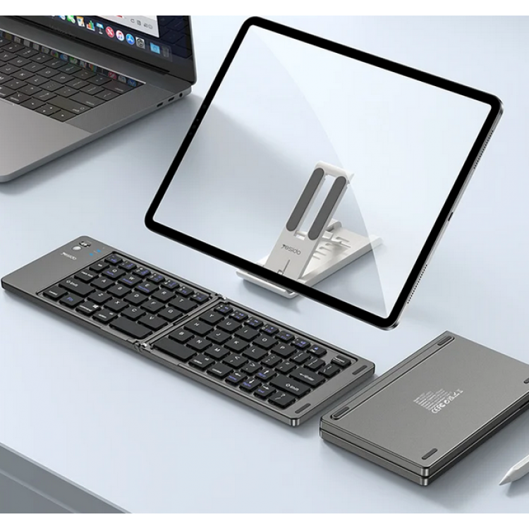 Yesido Ασύρματο ΑΝΑΔΙΠΛΩΜΕΝΟ Πληκτρολόγιο Bluetooth (KB27) - Type-C, 150mAh,  5.0, Compact Design, ΥΠΕΡ-ΛΕΠΤΟ - ΜΑΥΡΟ - KB27