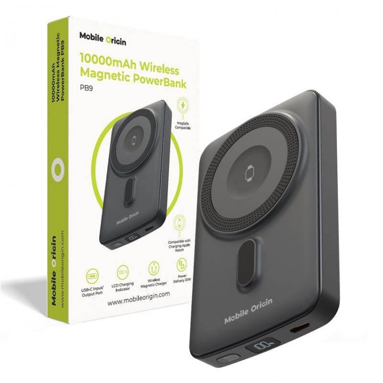 Mobile Origin Ασύρματος Φορτιστής MAGSAFE 15W Powerbank 10.000mAh, PB9 - ΜΑΥΡΟ - MO-WMP-PB9