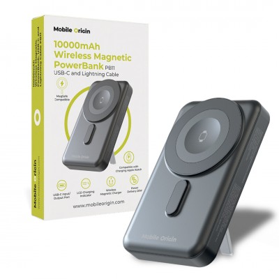 Mobile Origin Ασύρματος Φορτιστής MAGSAFE Powerbank 10.000mAh, με Lightning και USB-C καλώδιο, PB11 - ΜΑΥΡΟ - MO-WMP-PB11
