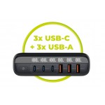 Mobile Origin GaN 140W Φορτιστής τοίχου-Hub PW12, 3x USB-C + 3x USB-A, EU/UK/US - ΜΑΥΡΟ - MO-CH140-PW12