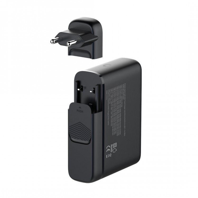 Mobile Origin GaN 140W Φορτιστής τοίχου-Hub PW12, 3x USB-C + 3x USB-A, EU/UK/US - ΜΑΥΡΟ - MO-CH140-PW12