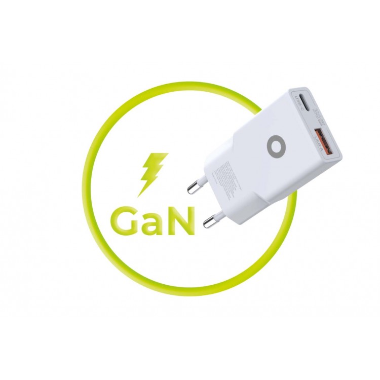 Mobile Origin Λεπτός Φορτιστής ταξιδίου τοίχου GaN 30W, UNIVERSAL, USB-A + USB-C, TUV MO16 - EU - ΛΕΥΚΟ - MO-GAN30W-MO16