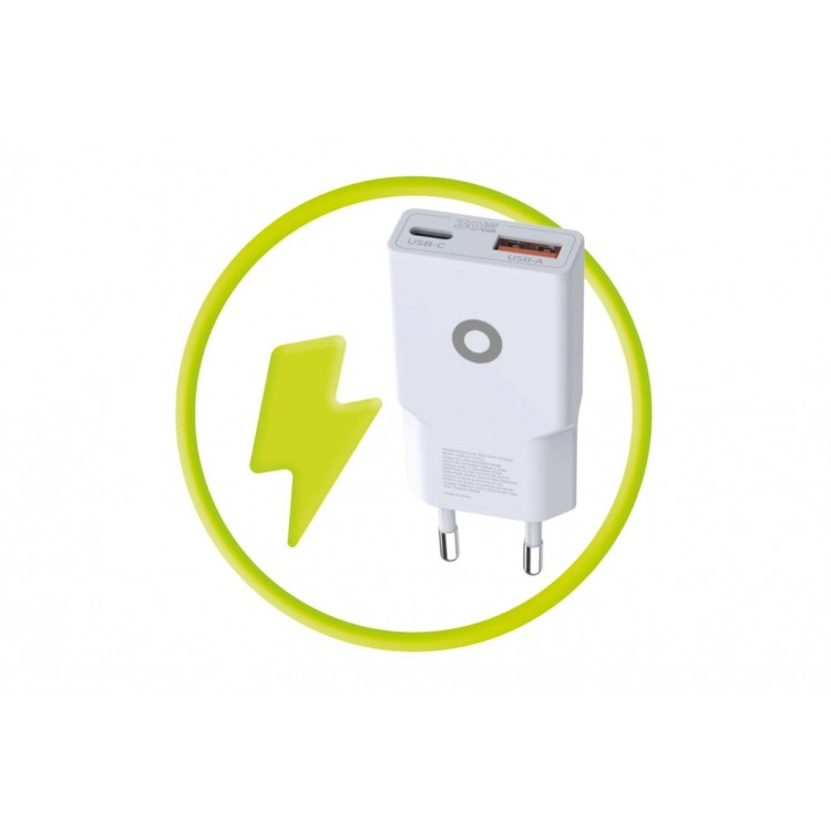 Mobile Origin Λεπτός Φορτιστής ταξιδίου τοίχου GaN 30W, UNIVERSAL, USB-A + USB-C, TUV MO16 - EU - ΛΕΥΚΟ - MO-GAN30W-MO16