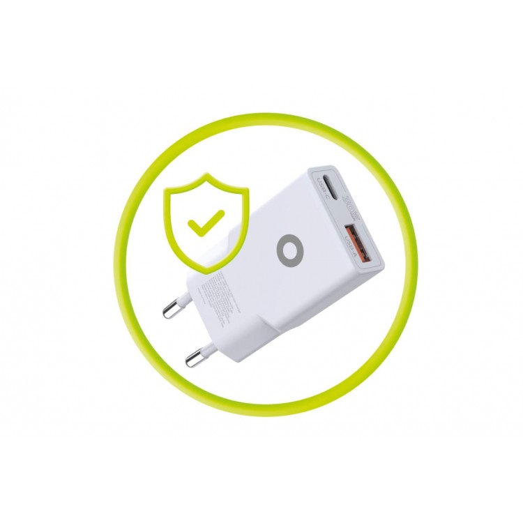 Mobile Origin Λεπτός Φορτιστής ταξιδίου τοίχου GaN 30W, UNIVERSAL, USB-A + USB-C, TUV MO16 - EU - ΛΕΥΚΟ - MO-GAN30W-MO16