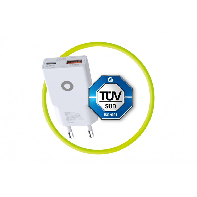 Mobile Origin Λεπτός Φορτιστής ταξιδίου τοίχου GaN 30W, UNIVERSAL, USB-A + USB-C, TUV MO16 - EU - ΛΕΥΚΟ - MO-GAN30W-MO16