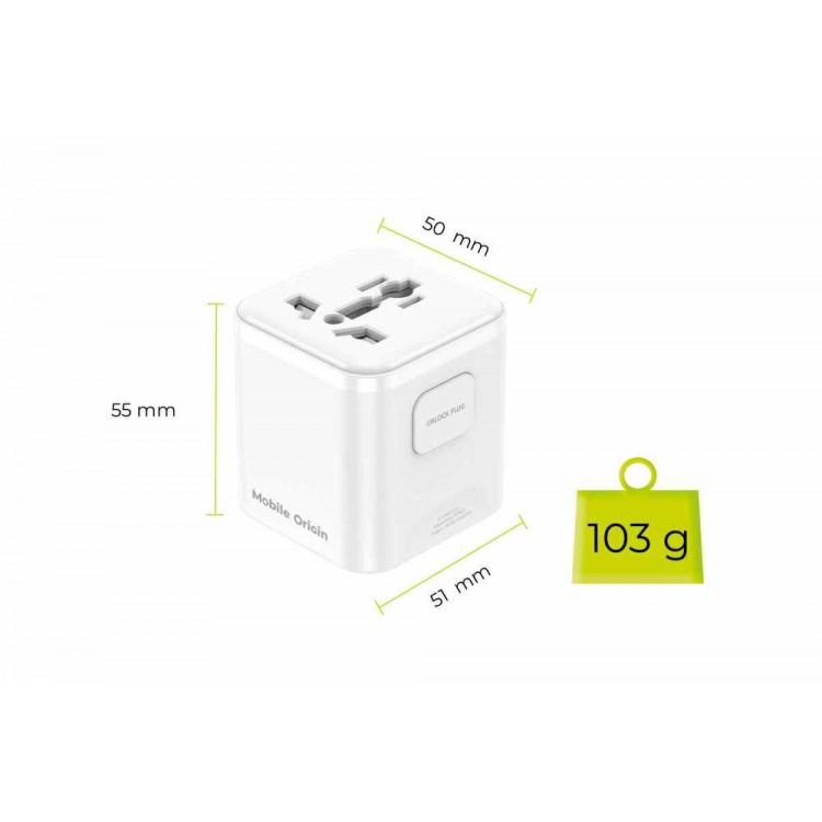 Mobile Origin UNIVERSAL Προσαρμογέας φόρτισης για φορτιστή τοίχου PW30, EU/US/UK/AU - ΛΕΥΚΟ - MO-UTRA-PW30-WHT