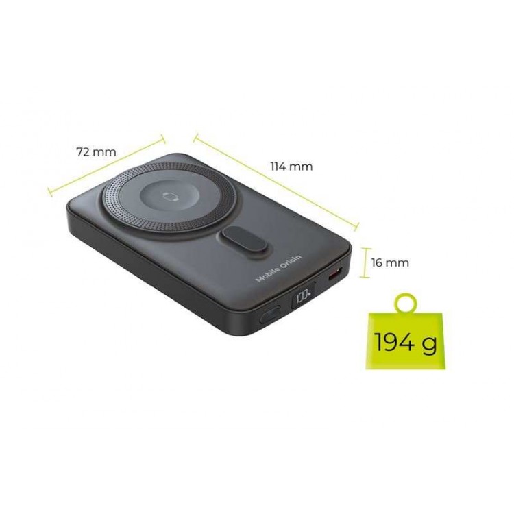 Mobile Origin Ασύρματος Φορτιστής MAGSAFE 15W Powerbank 10.000mAh, PB9 - ΜΑΥΡΟ - MO-WMP-PB9